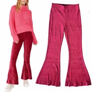 Free‎ People So Charming Cranberry Velvet High Waisted Flare Leg Pants Size XS